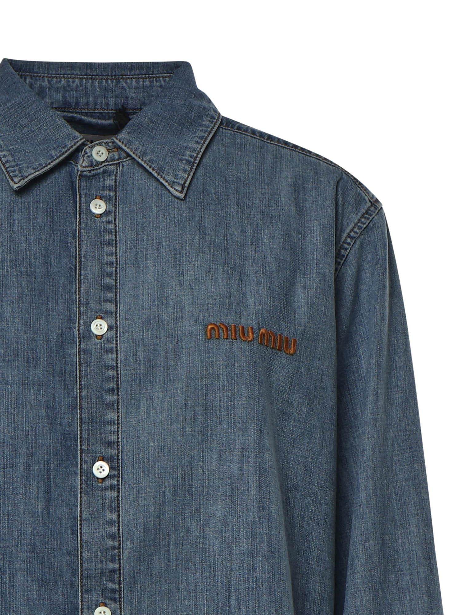 Camicia in chambray con logo GWC143 193KF0013 MIU MIU 