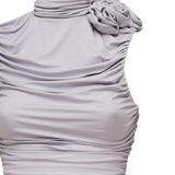 Abito midi arricciato con collo alto<BR/> 1205250000025 PURPLE MAGDA BUTRYM 