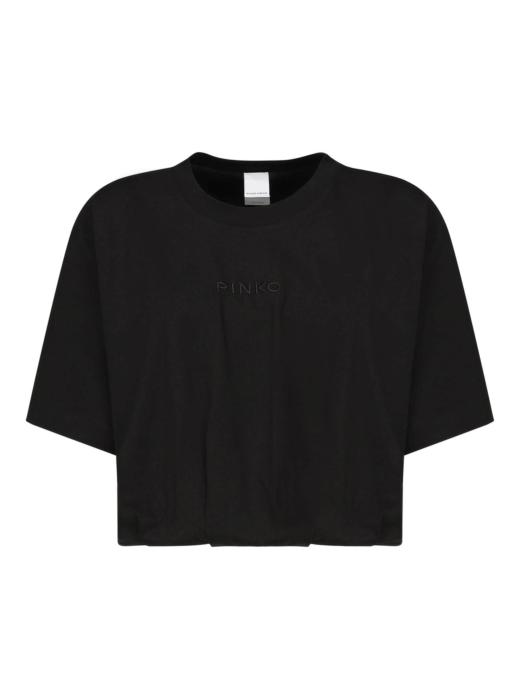 T-shirt cropped con ricamo logo 104257 A2F8Z99 PINKO 