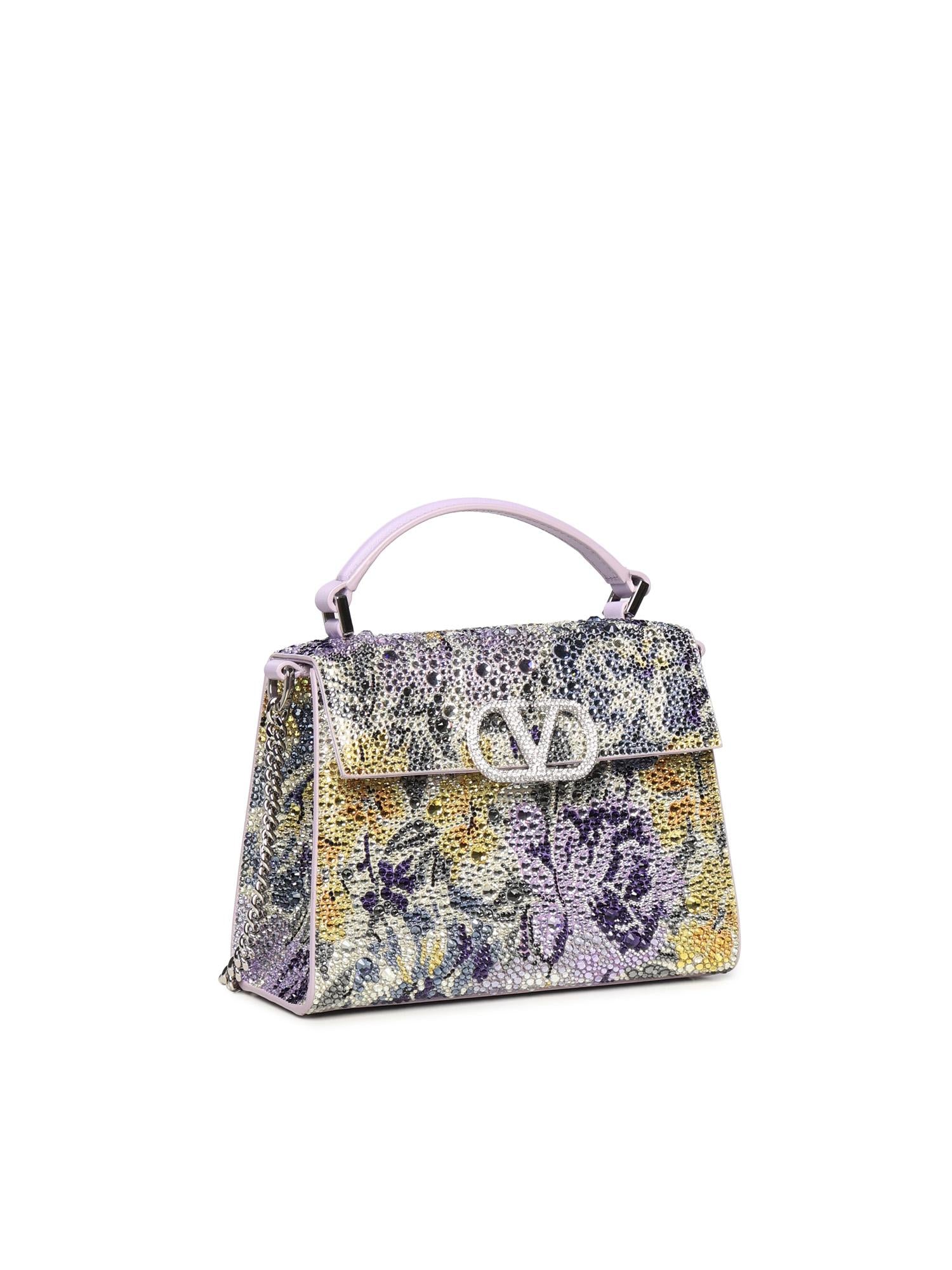 Borsa a mano mini Valentino Garavani Vsling con strass motivo Flowerism e logo gioiello 8W2B0R91 NCTDAK VALENTINO GARAVANI 