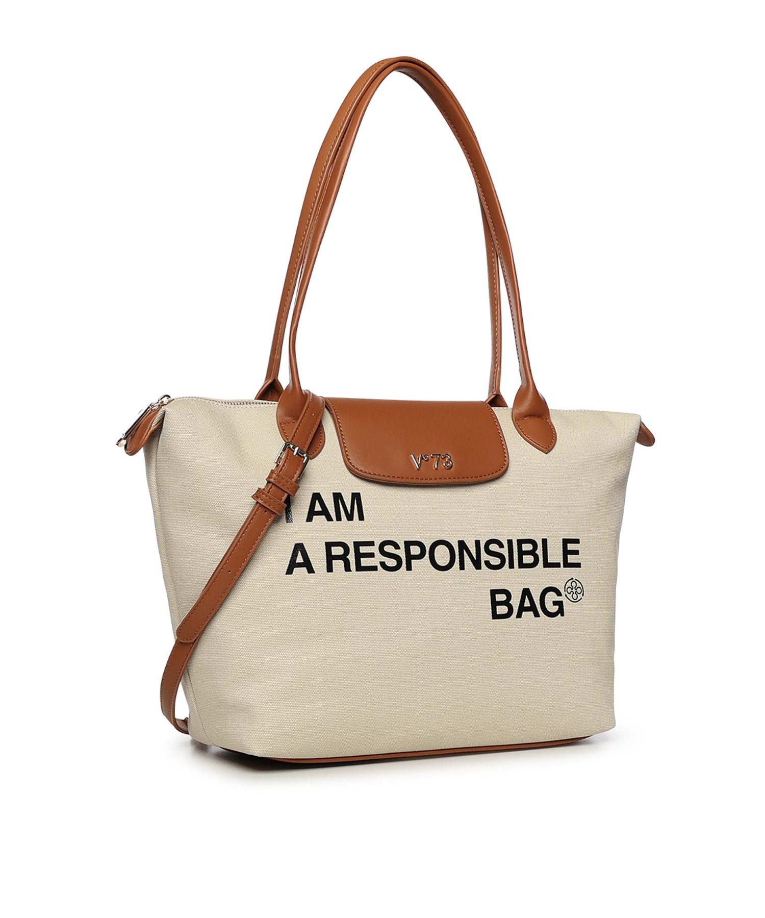 Borsa shopping Responsible con logo 73BS9N001 RESPONSIBLEOFF WHITE/CUOIO V° 73 
