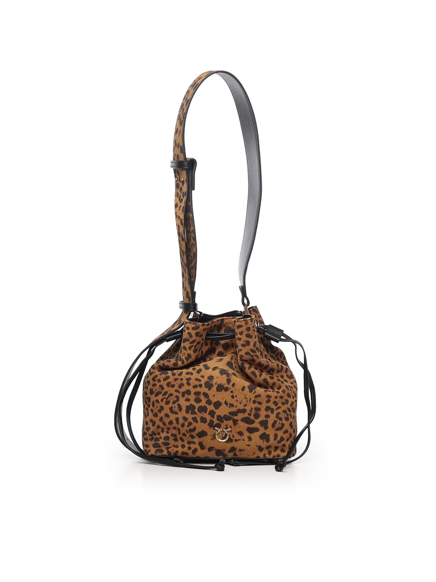 Borsa secchiello a tracolla piccola in suede leopardato 104303 A32AM35Q PINKO 
