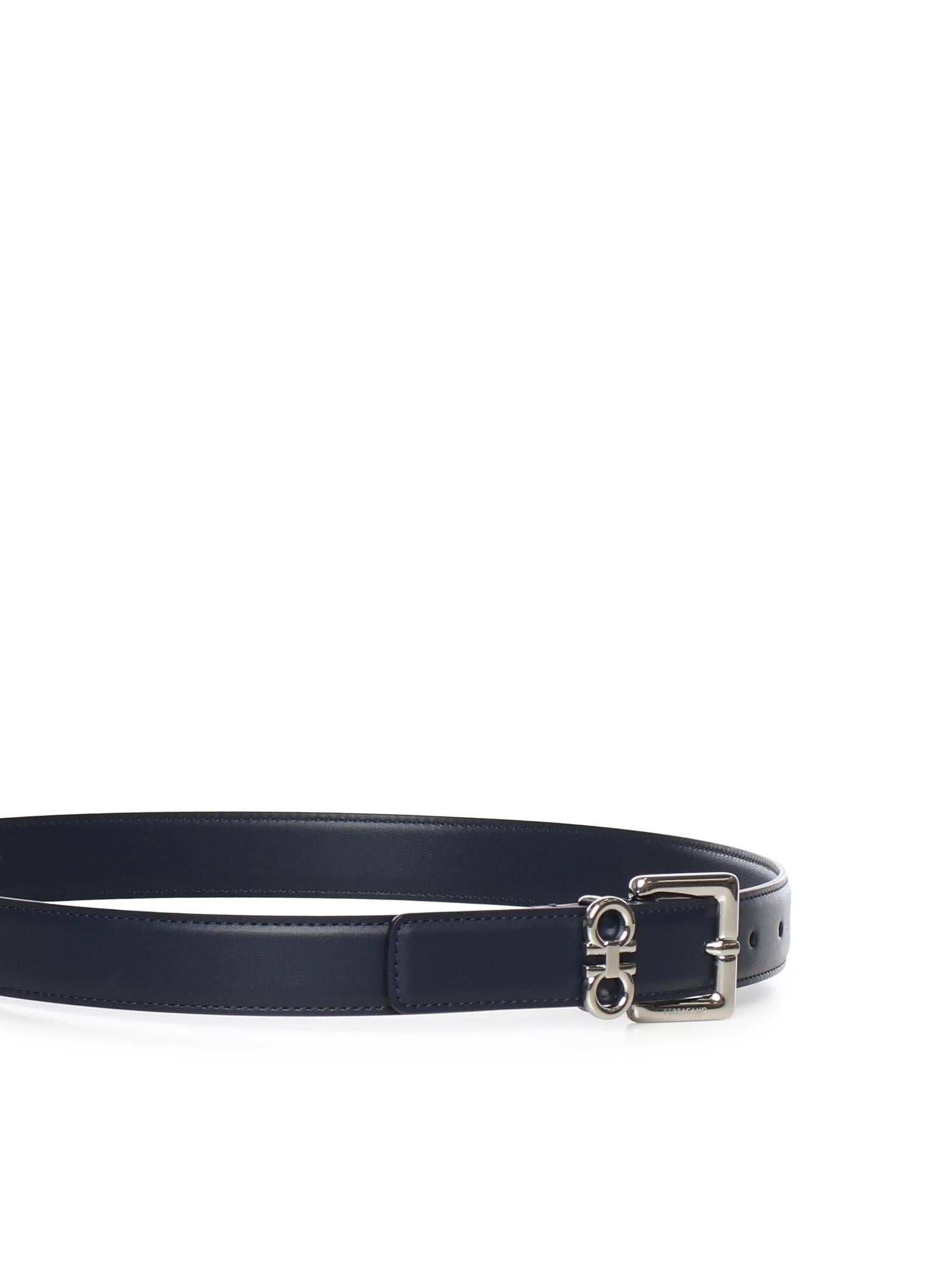 Cintura con doppio Gancini in pelle 230346 786277005 FERRAGAMO 