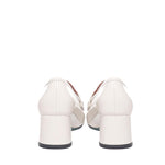 Mocassino in vernice con tacco<BR/> CELESTE 02 VERLUXMILK FRATELLI RUSSO 