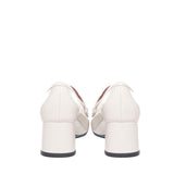 Mocassino in vernice con tacco<BR/> CELESTE 02 VERLUXMILK FRATELLI RUSSO 