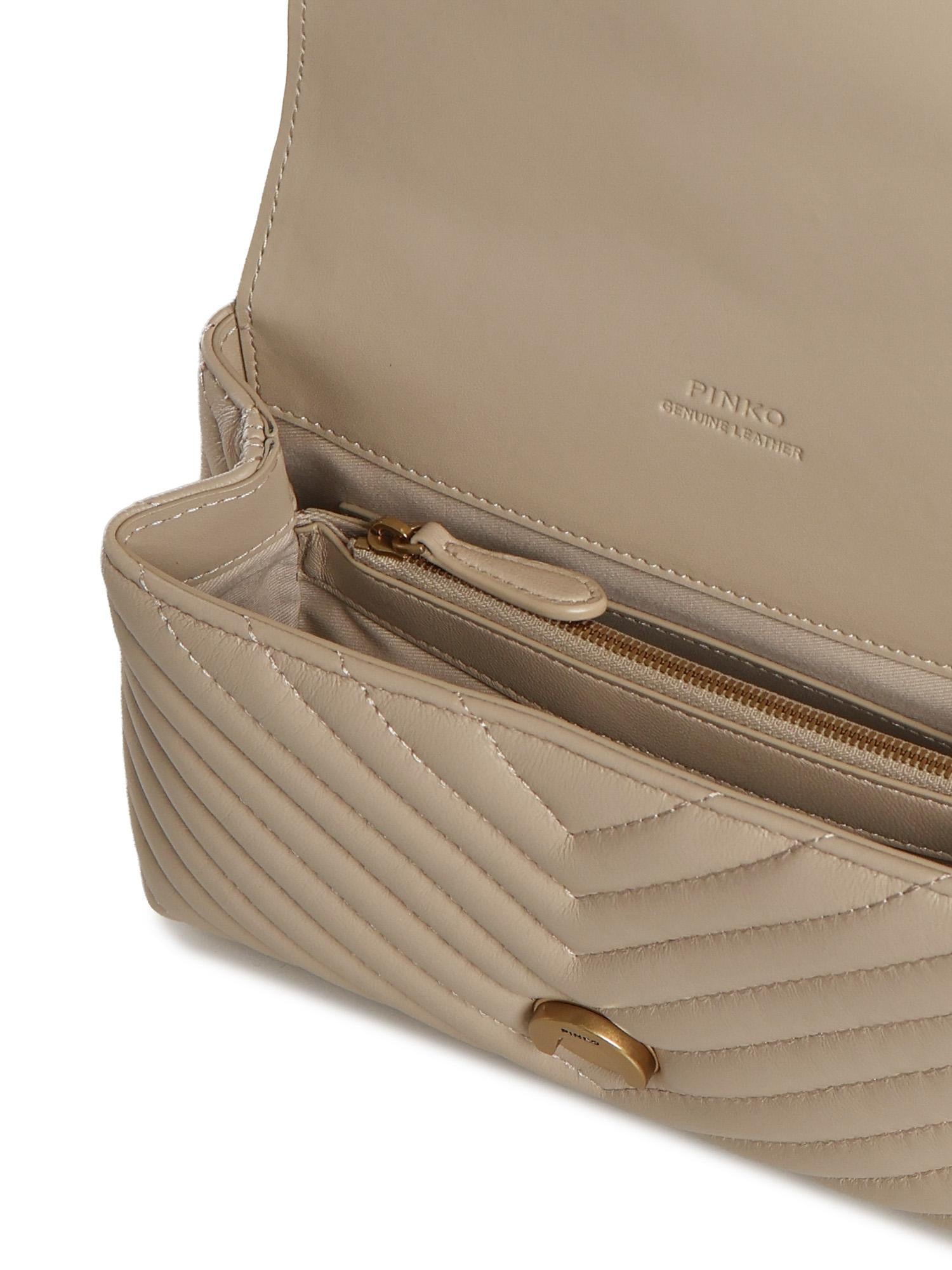 Borsa a mano media Love Bag Puff Chevron in nappa<BR/> 100043 A0GKC50Q PINKO 