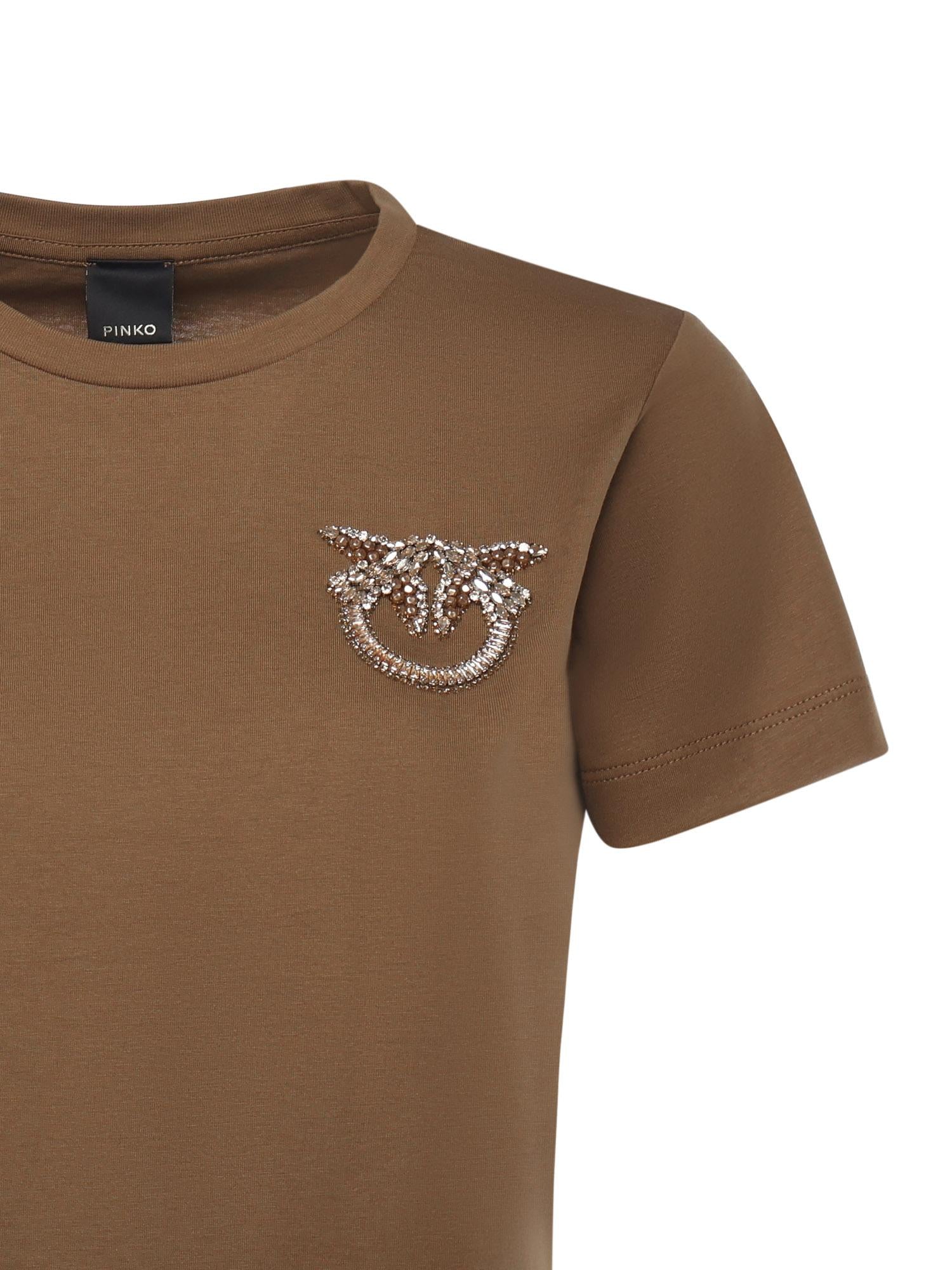T-shirt con ricamo logo Love Birds in cristalli 103320 A2RNM10 PINKO 