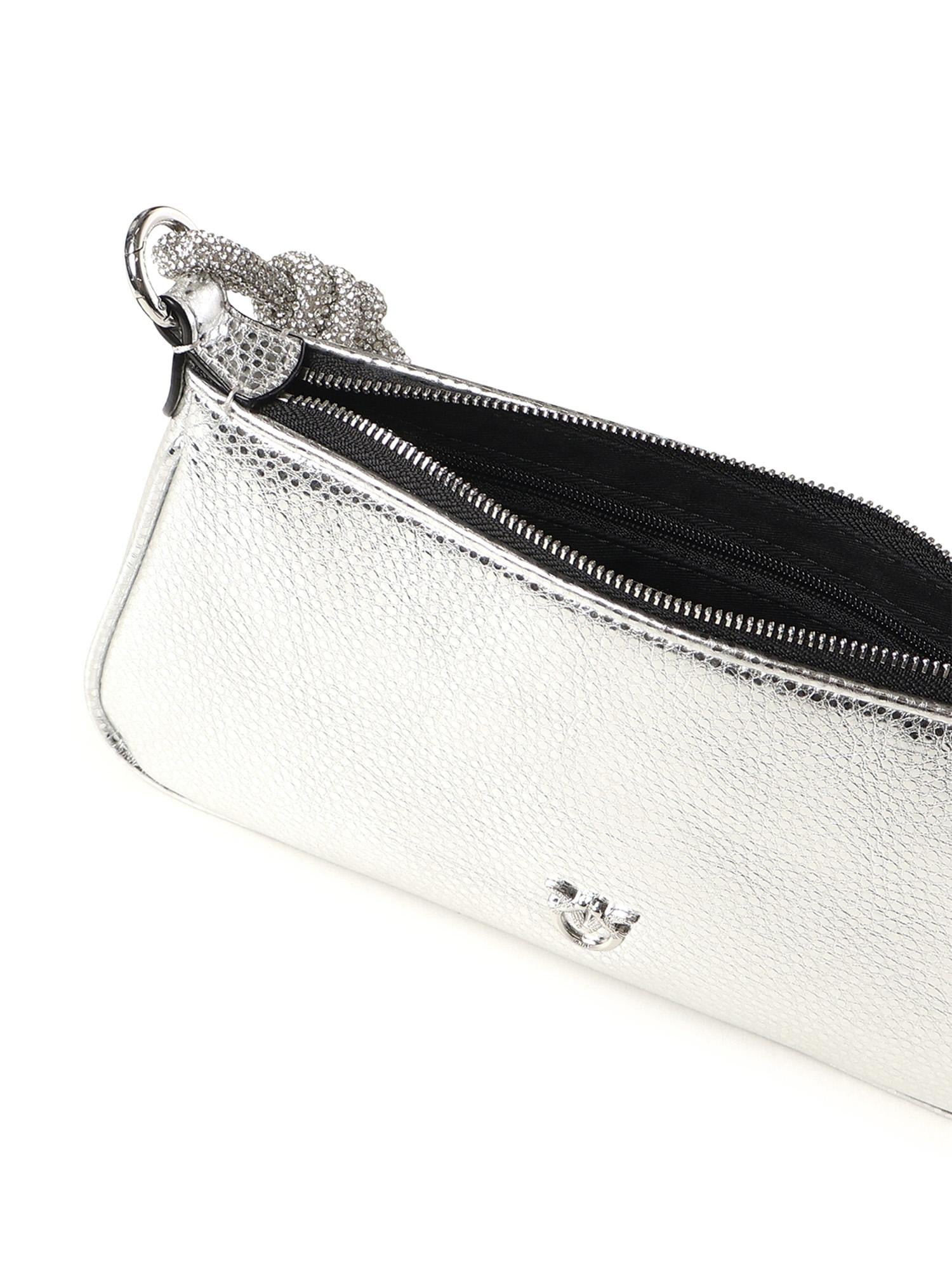 Mini bag Half Moon Horizontal in pelle laminata con strass 105915 A2WDZZFN PINKO 