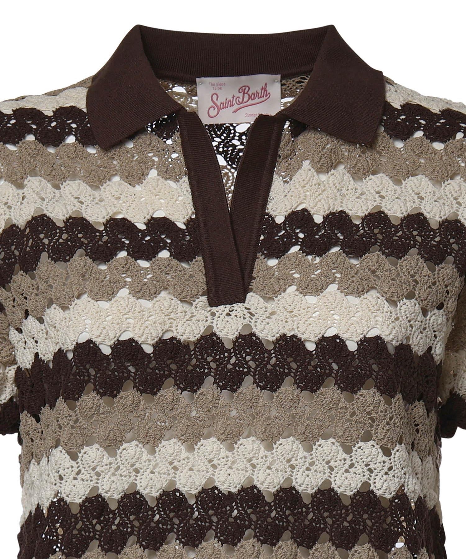 Polo Lala in misto cotone effetto crochet a righe LAA0001 08955L MC2 SAINT BARTH 