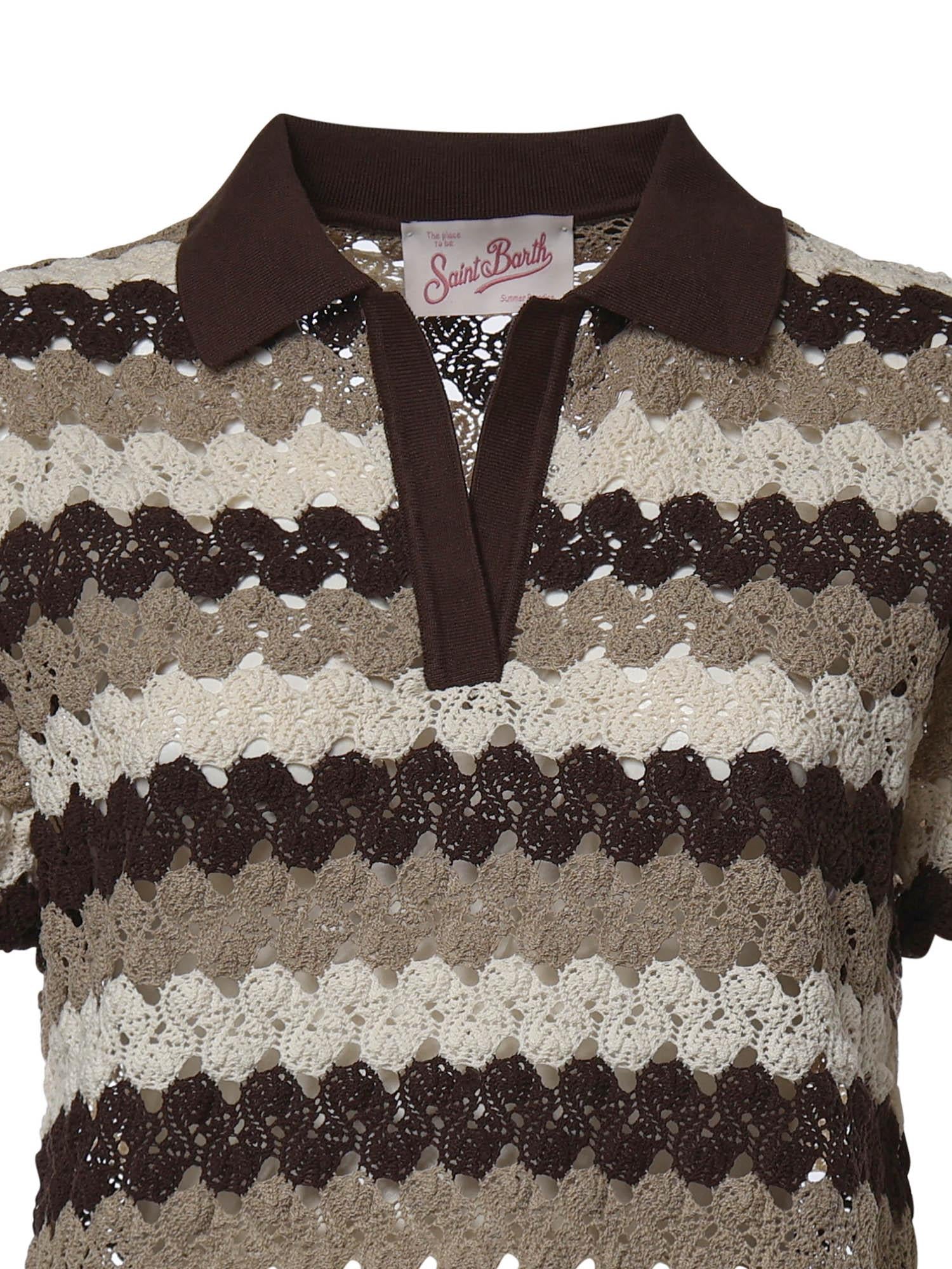 Polo Lala in misto cotone effetto crochet a righe LAA0001 08955L MC2 SAINT BARTH 