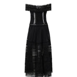Abito midi Amaira in voile di cotone e pizzo 261623 BLACK CHARO RUIZ 