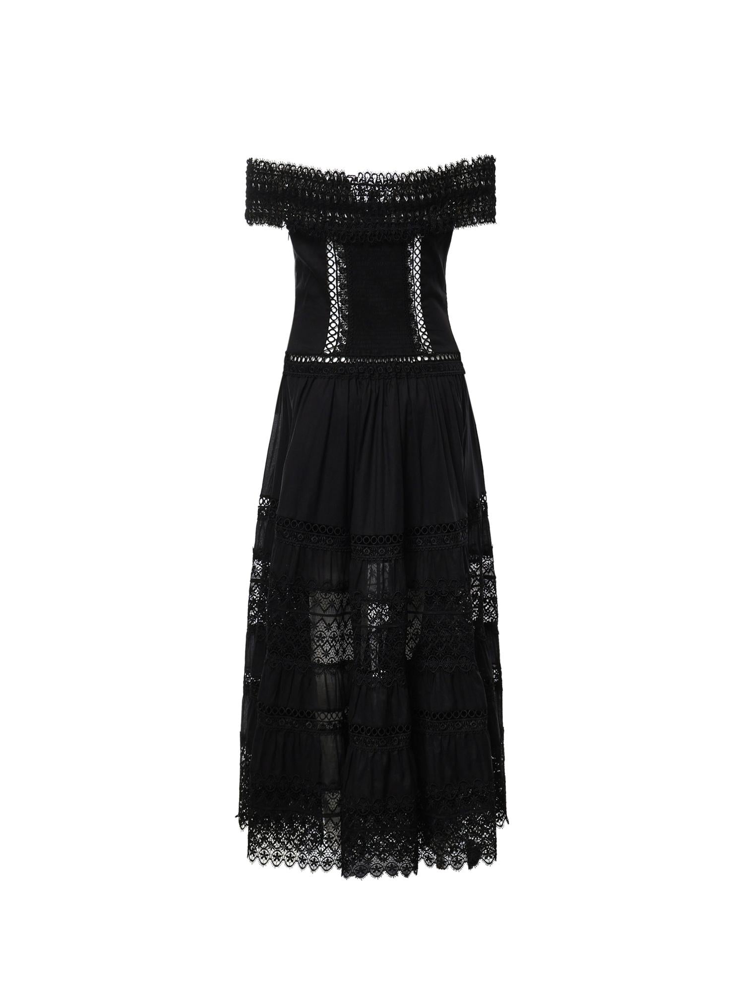 Abito midi Amaira in voile di cotone e pizzo 261623 BLACK CHARO RUIZ 