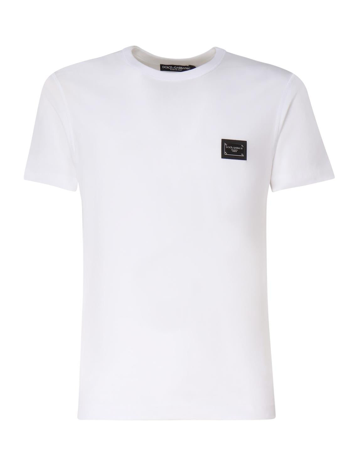 T-shirt in cotone con logo plaque G8PT1T G7F2IW0800 DOLCE & GABBANA 