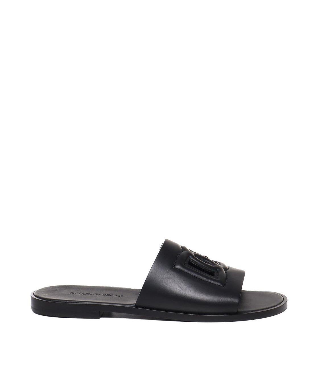 Slide in pelle con logo DG A80397 AO60280999 DOLCE & GABBANA 