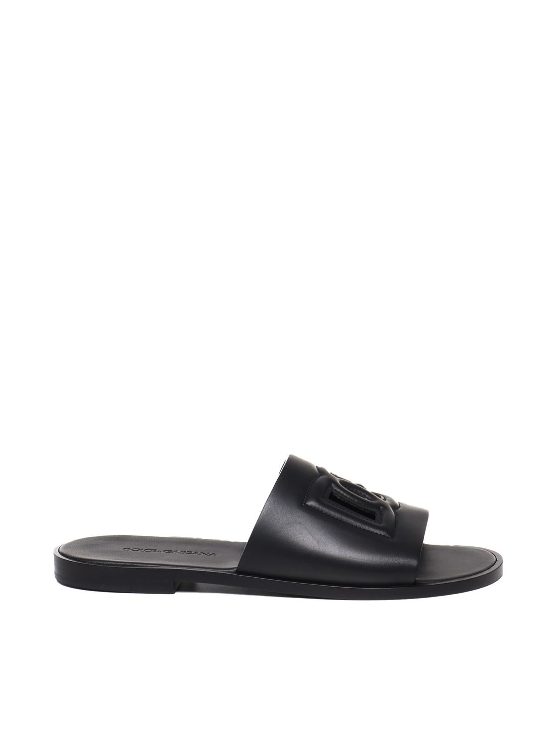 Slide in pelle con logo DG A80397 AO60280999 DOLCE & GABBANA 