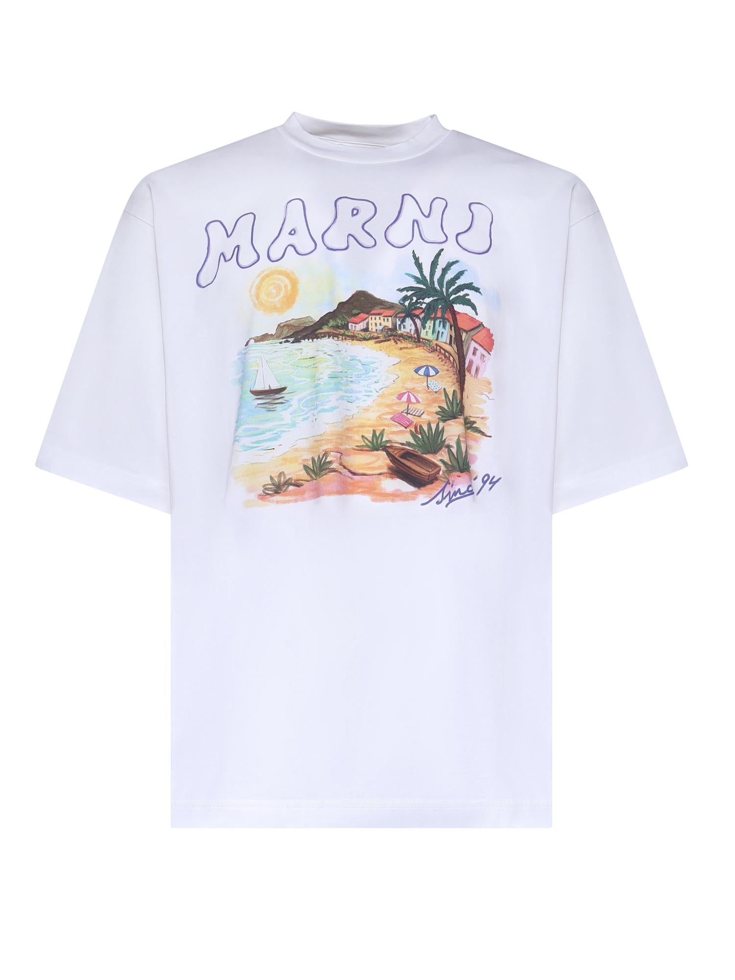 T-shirt in cotone con stampa Marni Beach HUMU02234P USCZ06PRW01 MARNI 
