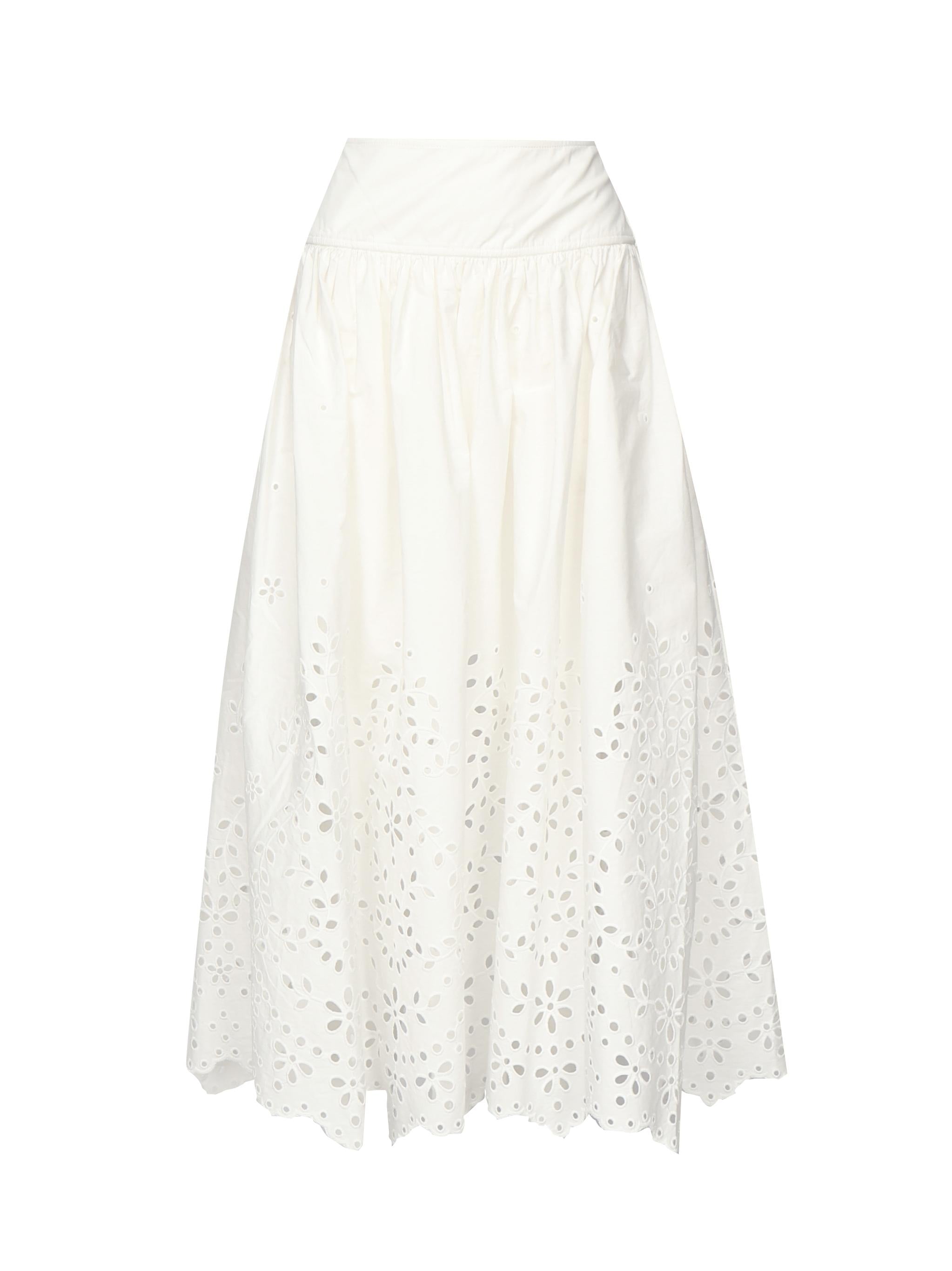 Gonna midi ricamata in cotone SS25137MSK WHITE SELF-PORTRAIT 
