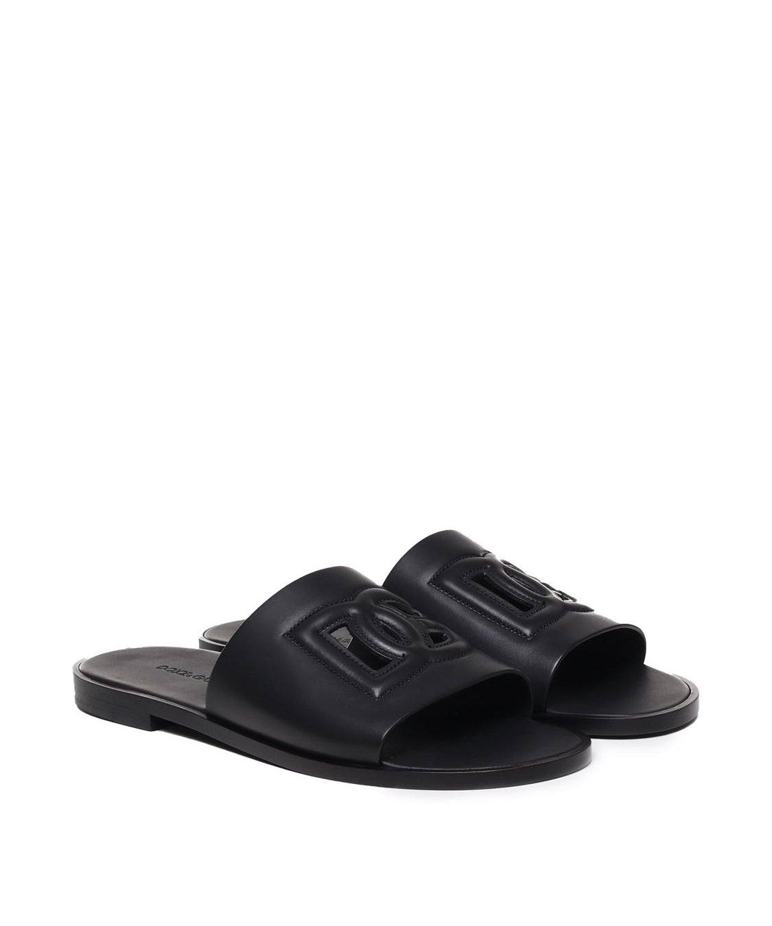 Slide in pelle con logo DG A80397 AO60280999 DOLCE & GABBANA 