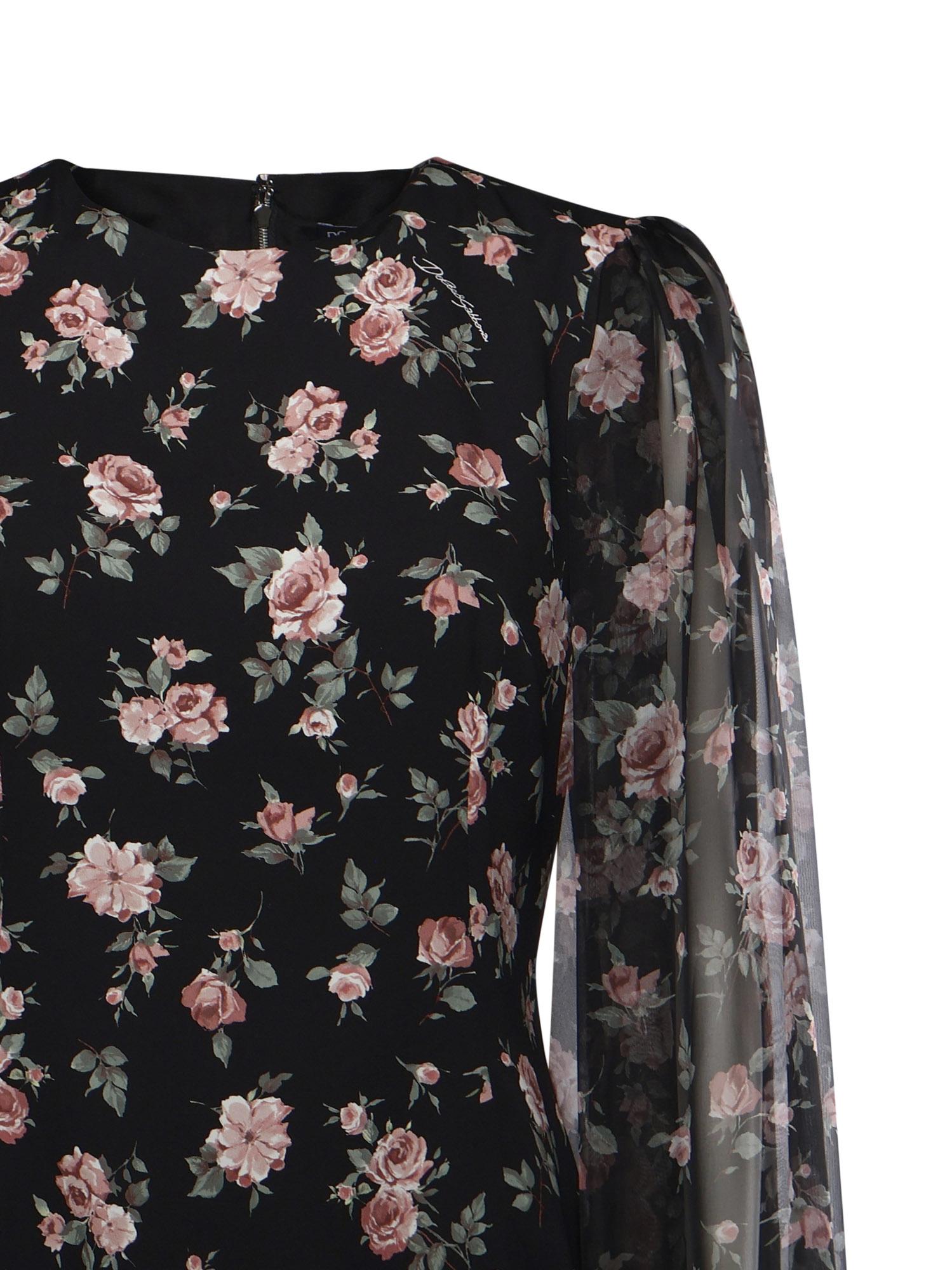 Abito in charmeuse stampa Rose vintage F611DT FSA8CHN5XQ DOLCE & GABBANA 