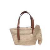 Borsa cesto Elephant piccola in rafia e pelle di vitello A546T37X01 2435 LOEWE 