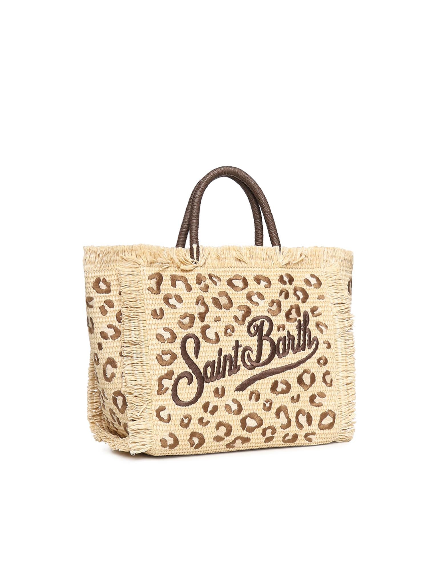 Borsa Colette in tessuto effetto paglia con ricamo leopardato COL0017 00349L MC2 SAINT BARTH 