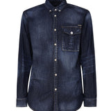 Camicia denim con placca logo S71DM0658 S30341470 DSQUARED2 