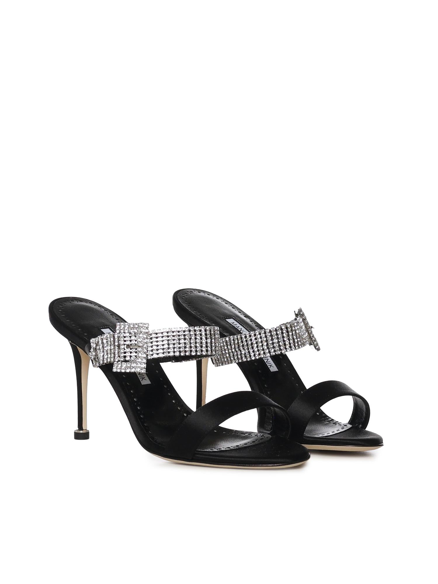 Mules Fibolta in raso con cristalli 1263118 0015 MANOLO BLAHNIK 