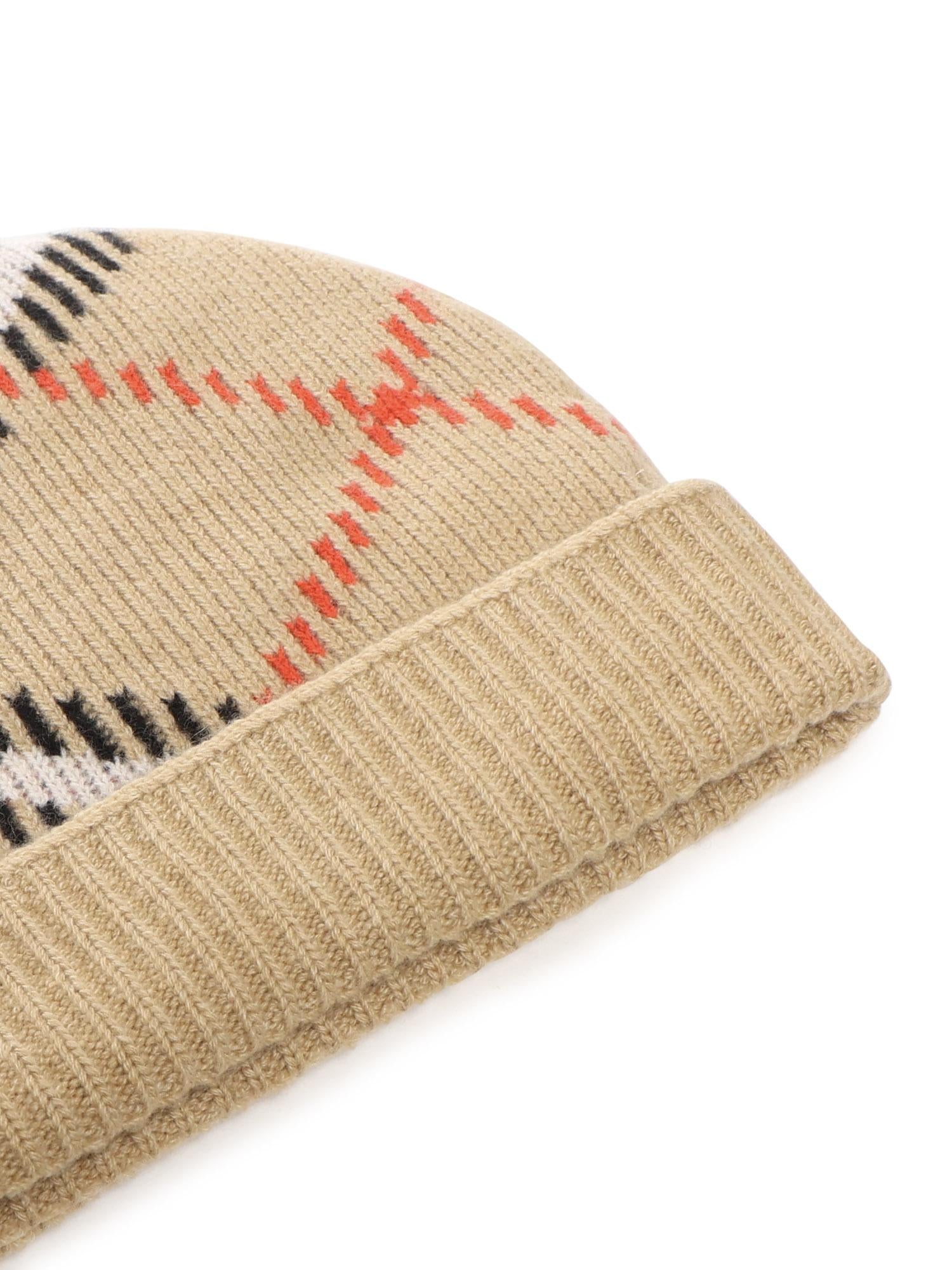 Cappello beanie in misto cashmere Check 8114768 A2021 BURBERRY 