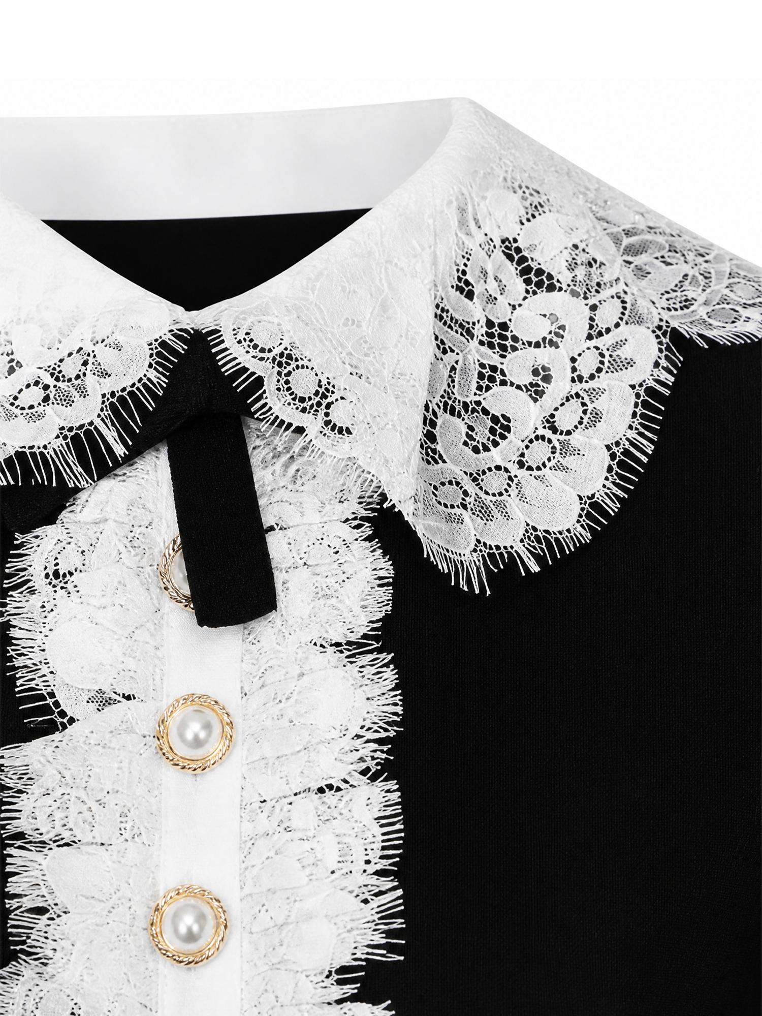Top in maglia con colletto in pizzo PF26134T B SELF-PORTRAIT 