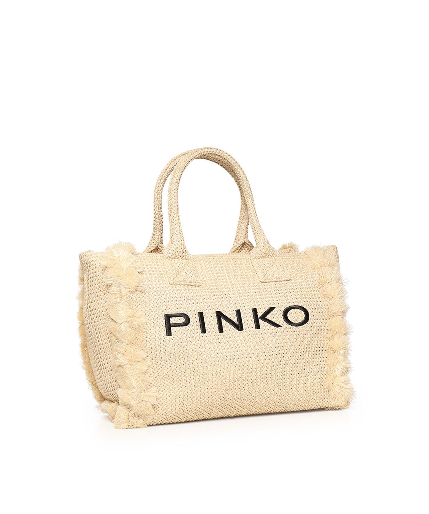 Borsa shopper media Beach in rafia con logo e nappine 106673 A39YHZ3Q PINKO 