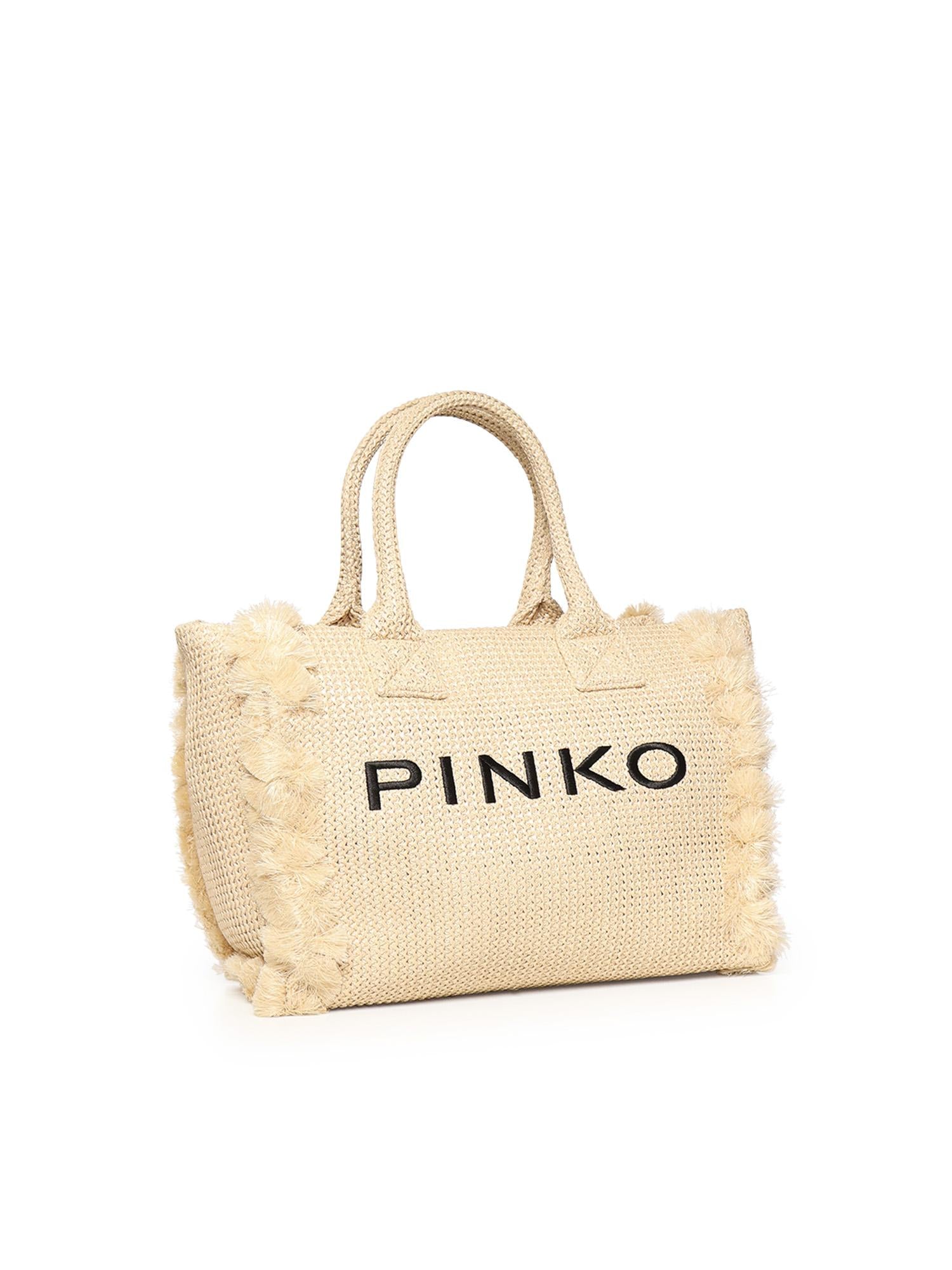 Borsa shopper media Beach in rafia con logo e nappine 106673 A39YHZ3Q PINKO 