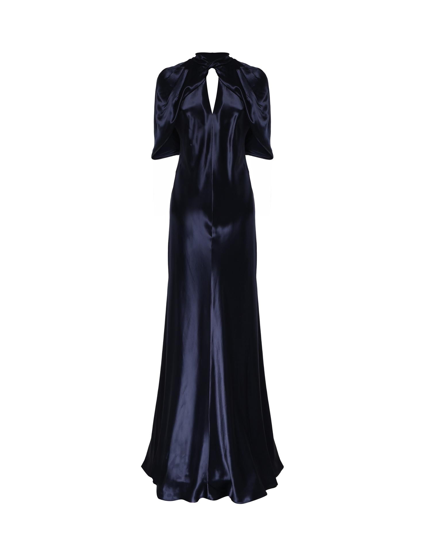 Abito lungo in raso con maniche a mantellina A04301627 0290 ALBERTA FERRETTI 