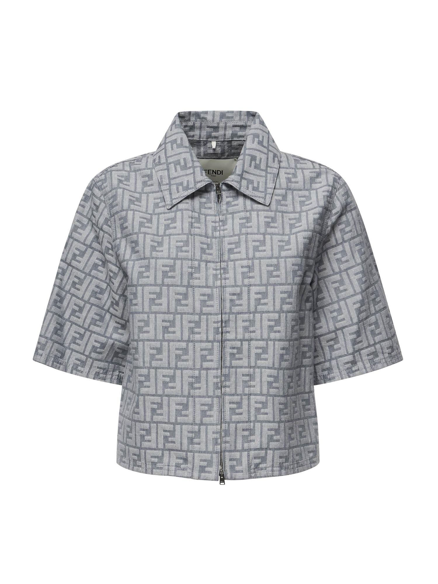 Giacca cropped in chambray FF jacquard<BR/> FLF790 ASMFF1SAT FENDI 