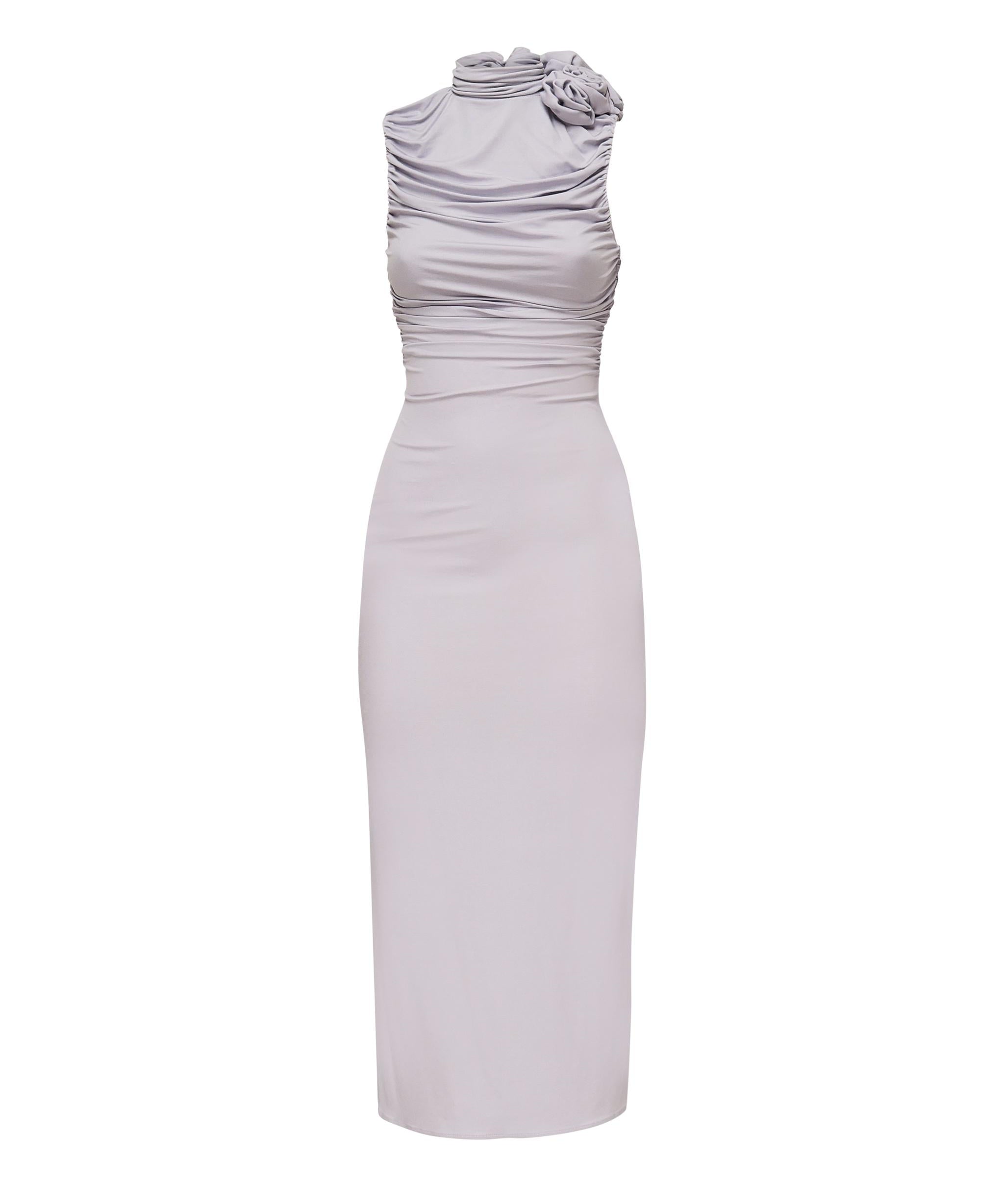 Abito midi arricciato con collo alto<BR/> 1205250000025 PURPLE MAGDA BUTRYM 