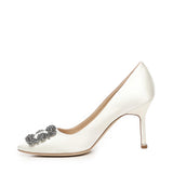 Décolleté Hangisi con fibbia gioiello in raso bianco 9XX0663 1309 MANOLO BLAHNIK 