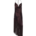 Abito asimmetrico in satin con frange 106430 A33DR57 PINKO 