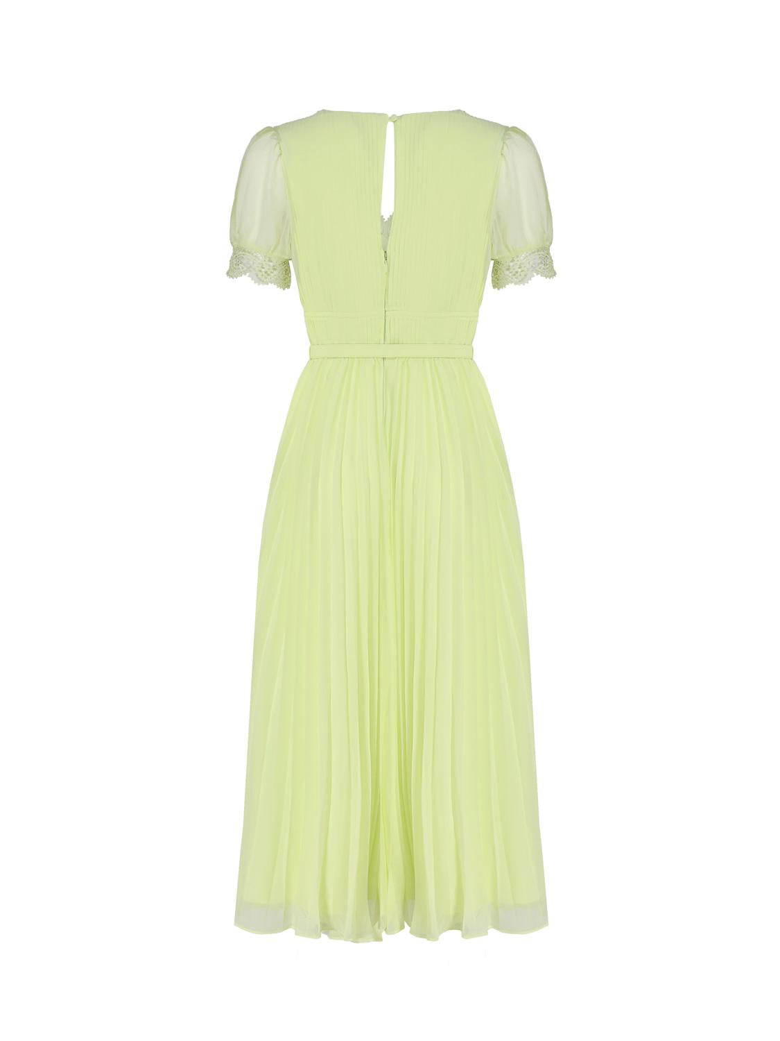 Abito longuette in chiffon con dettaglio in pizzo RS23-075M CHIFFONLIME GREEN SELF-PORTRAIT 