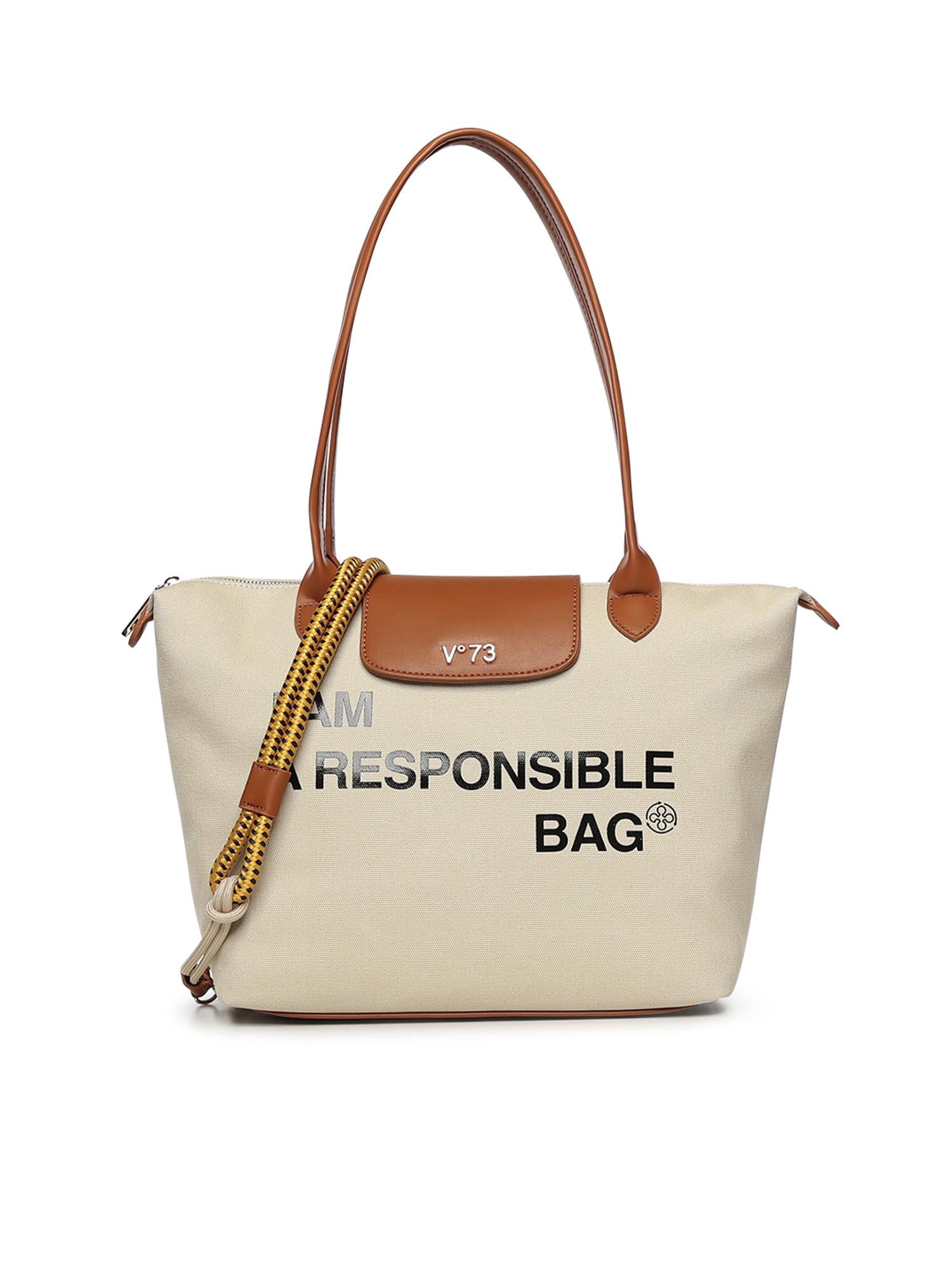 Borsa shopping Responsible con logo 73BS9N001 RESPONSIBLEOFF WHITE/CUOIO V° 73 