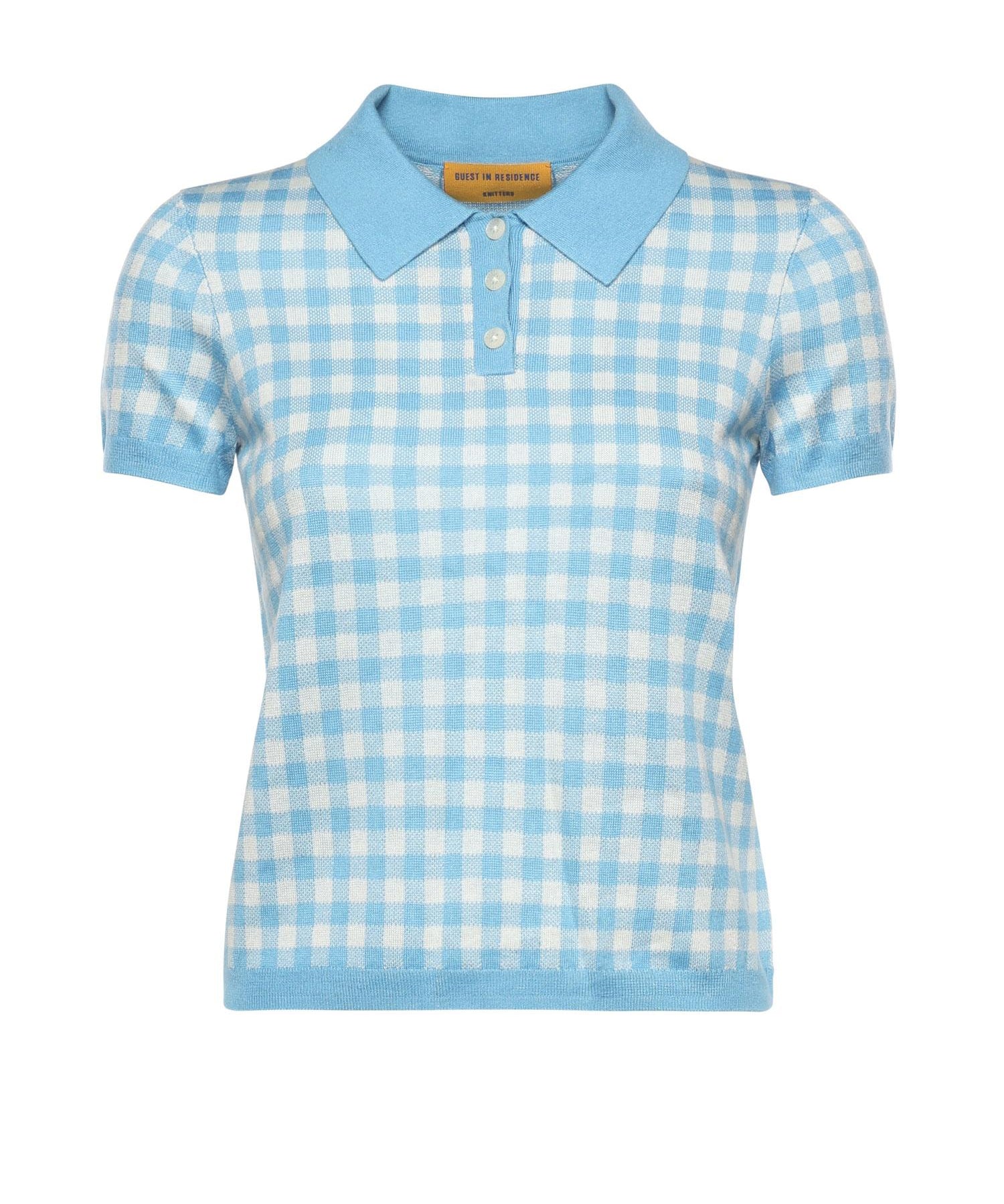 Polo check in misto lino e seta W42422AF SWIMMING POOL/CREAM GUEST IN RESIDENCE 