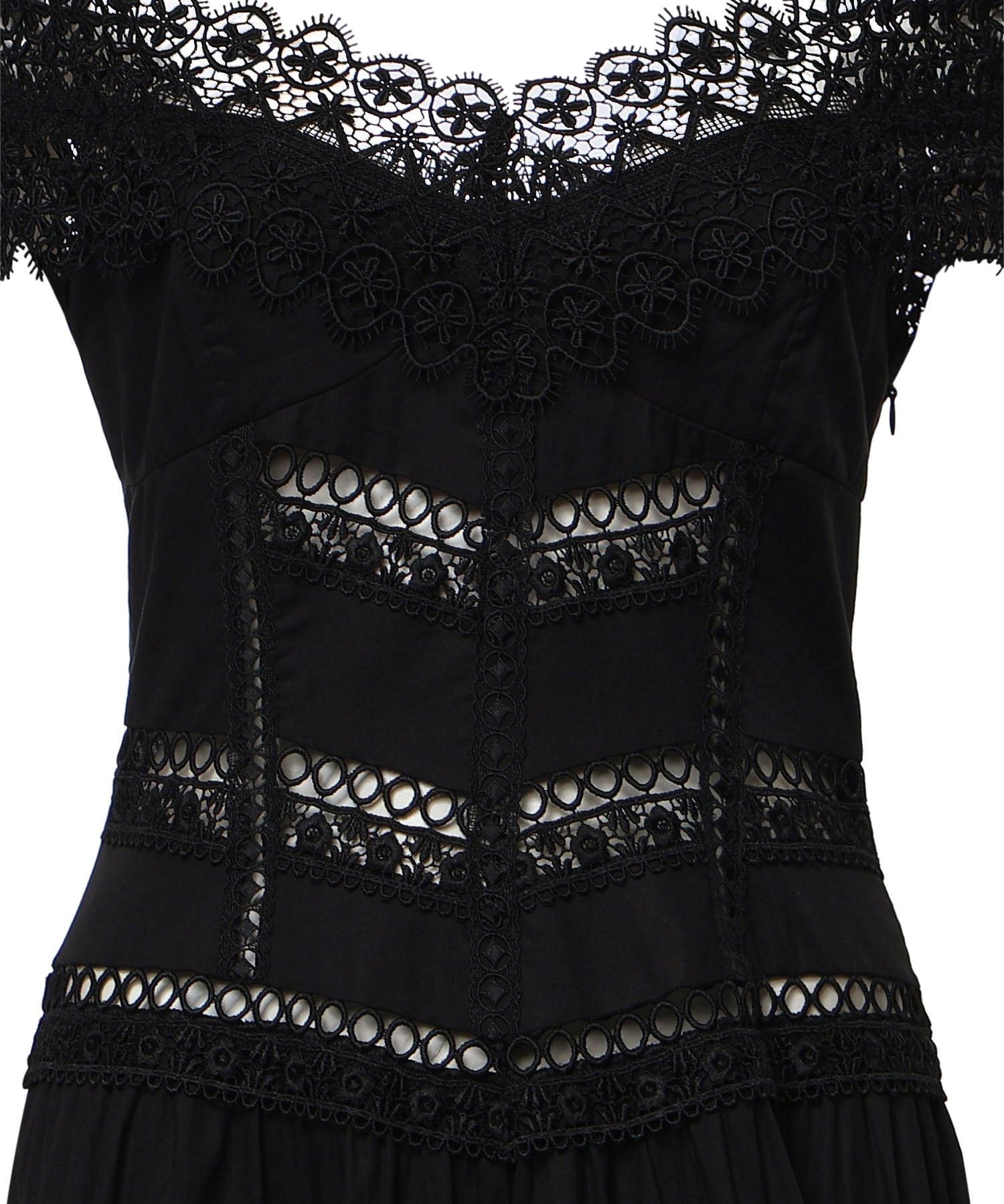Abito midi Amaira in voile di cotone e pizzo 261623 BLACK CHARO RUIZ 