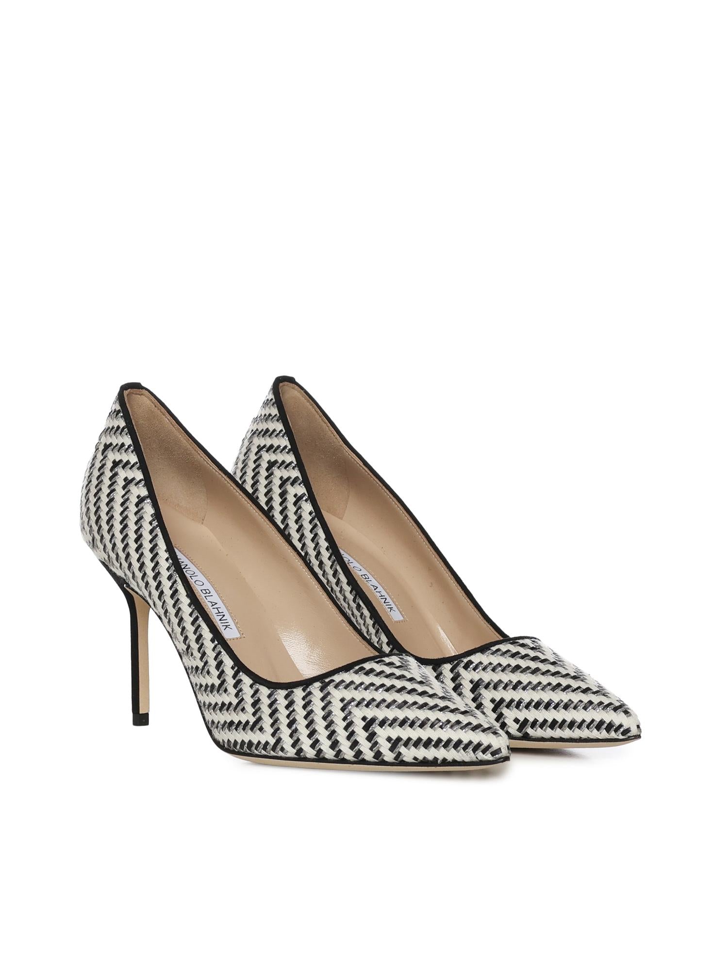Pumps in rafia e pelle 1263124 978I MANOLO BLAHNIK 