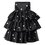 Abito corto a pois in raso con ruches 113901 1000 ROTATE 