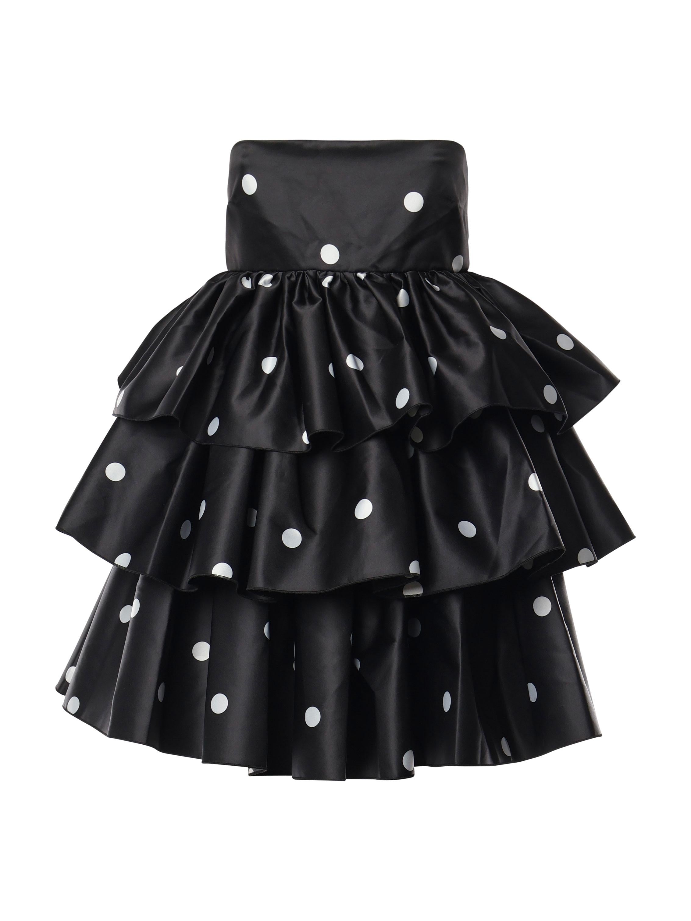 Abito corto a pois in raso con ruches 113901 1000 ROTATE 