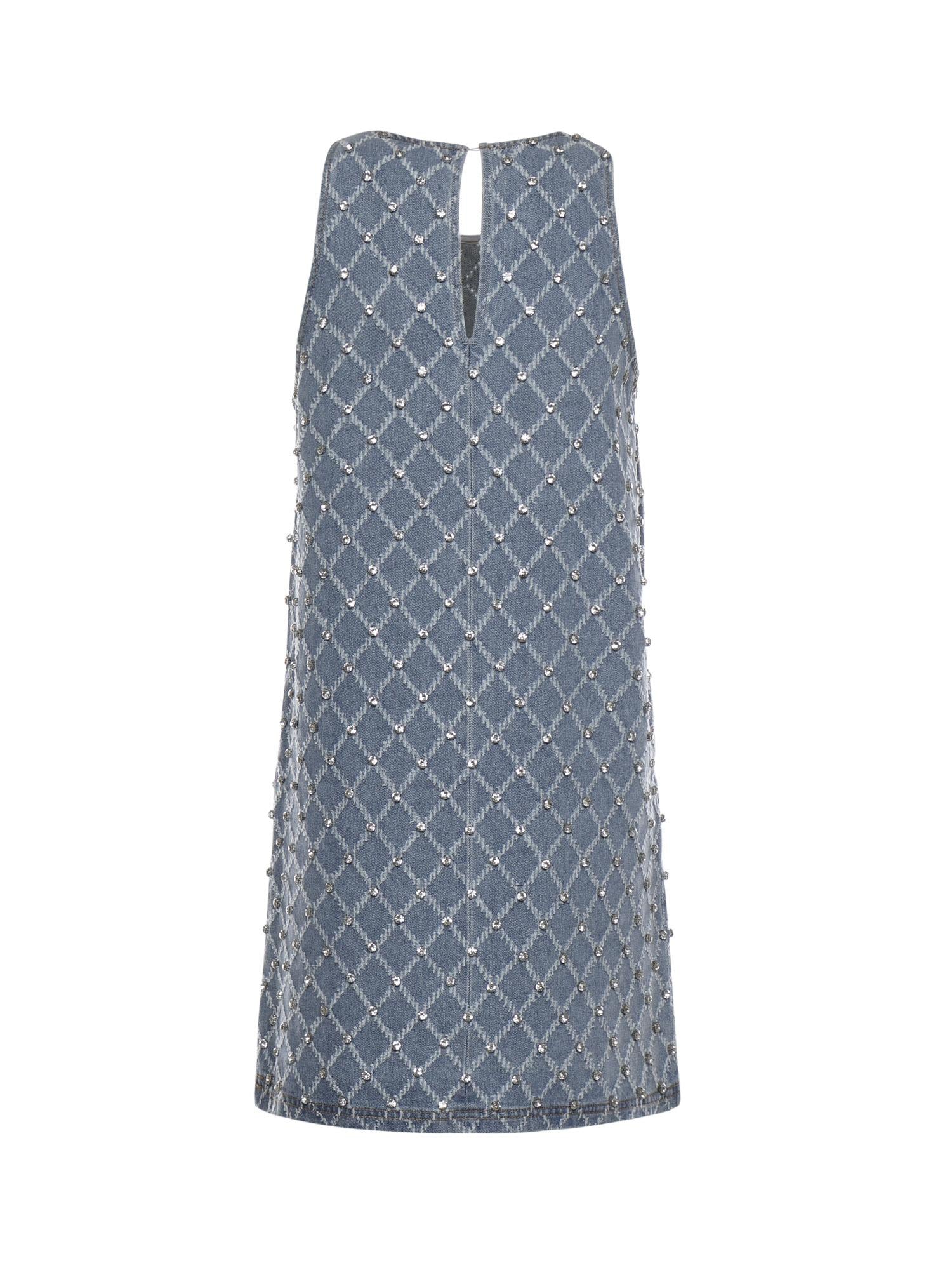 Abito corto in denim con disegno rombi e strass 106245 A32NPJE PINKO 