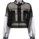 Caban cropped in organza di pura seta 106603 A2DJZ99 PINKO 