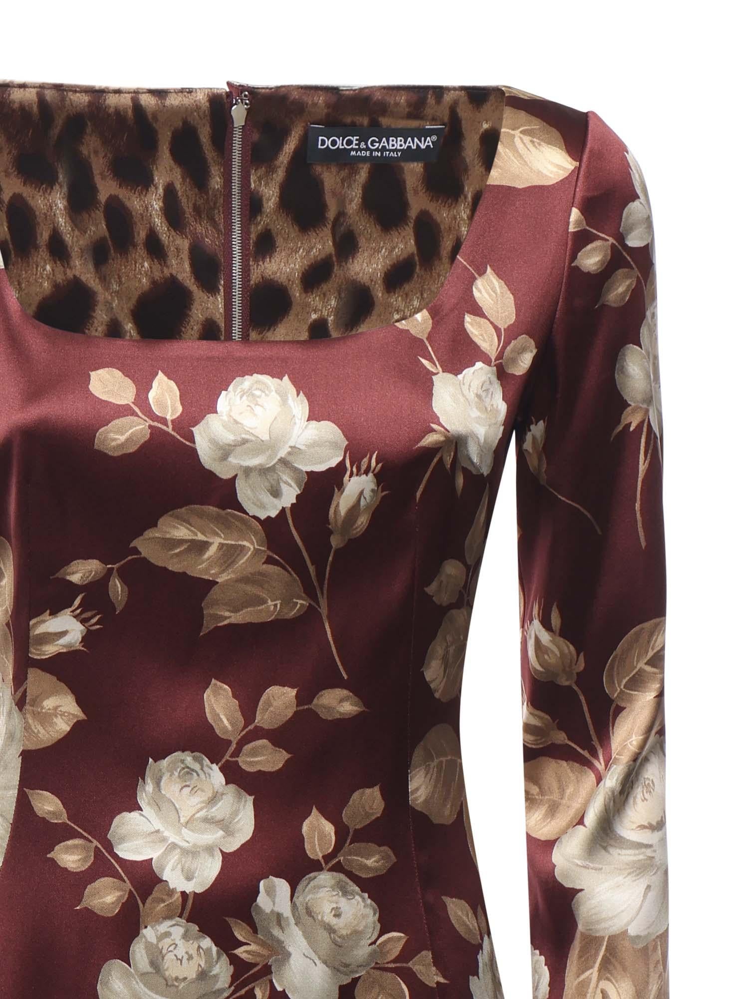 Abito in raso stampa Rosa vintage F6TYGT FSIB8HR5QQ DOLCE & GABBANA 