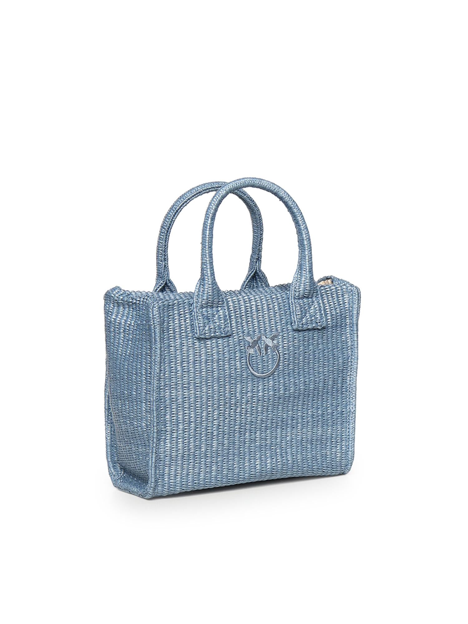 Borsa shopper piccola Beach in rafia con logo Love Birds 106832 A39YE5Y PINKO 