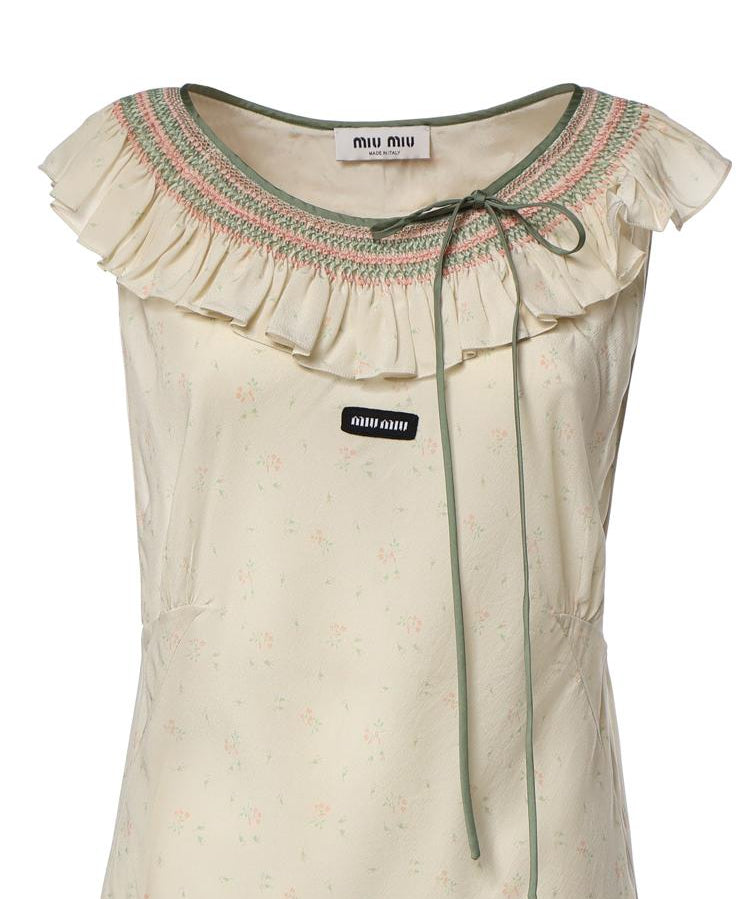 Abito in crêpe marocain con ricami MF6433 19UVF0N6K MIU MIU 