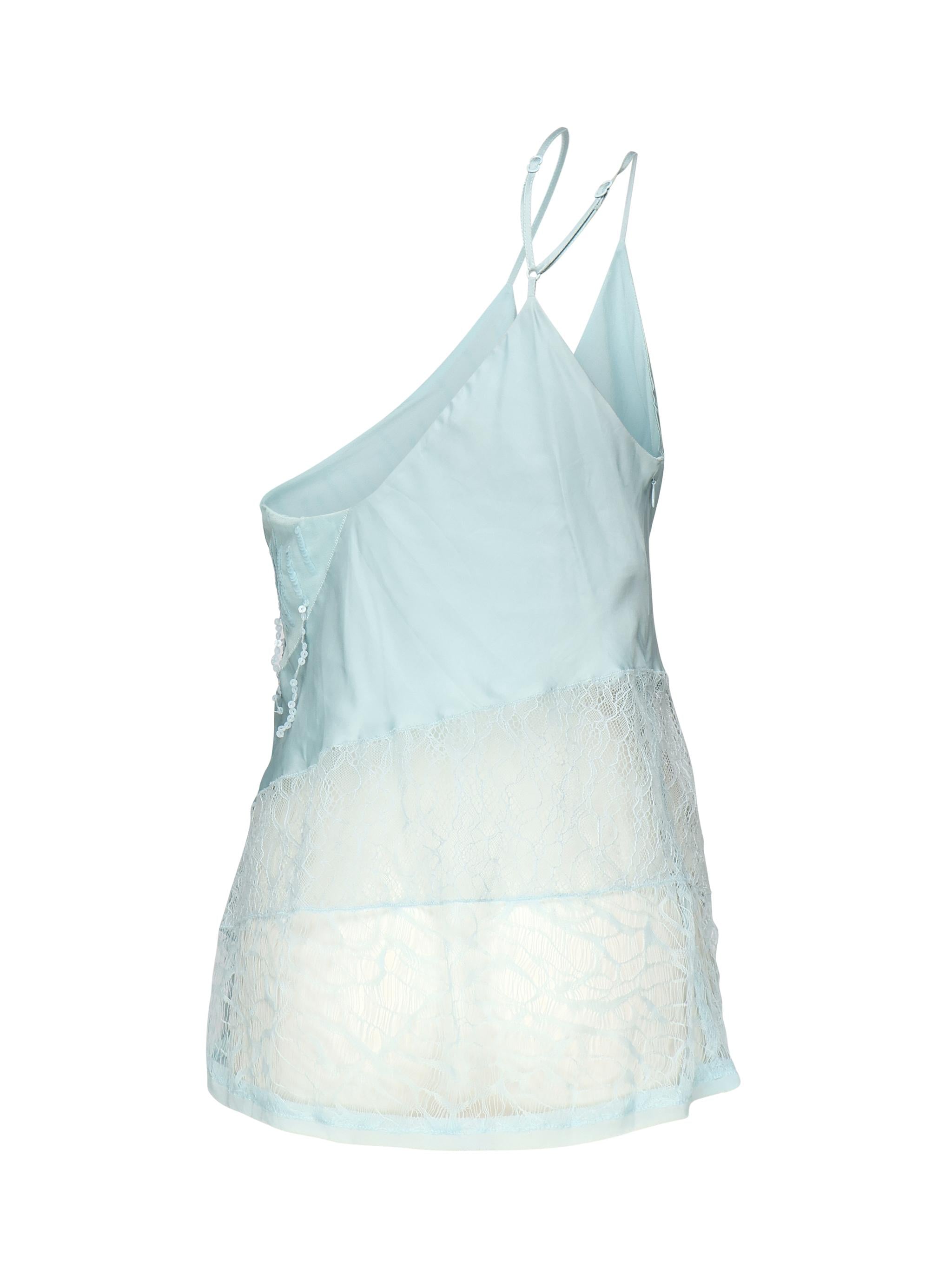 Top monospalla in raso con pizzo e paillettes 104765 A2DGE28 PINKO 
