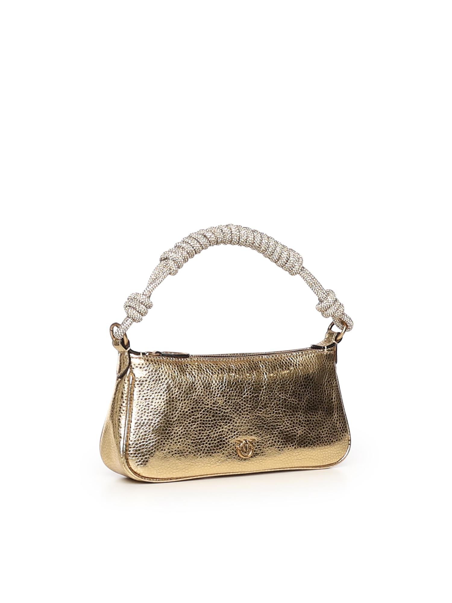 Mini bag Half Moon Horizontal in pelle laminata con strass 105915 A2WDZZLQ PINKO 